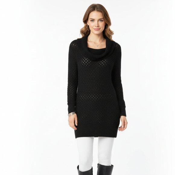 Guess Black Cowl Neck Long Sleeve Knit Tunic Sweater M - Picture 1 of 7